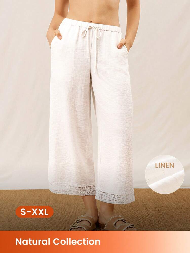 Plus Size Women's Lace- Yellow Linen Set