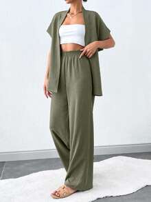 SHEIN Tall Bộ đồ hai mảnh dành cho nữ cao có thắt lưng - Màu Khaki - Xem 3