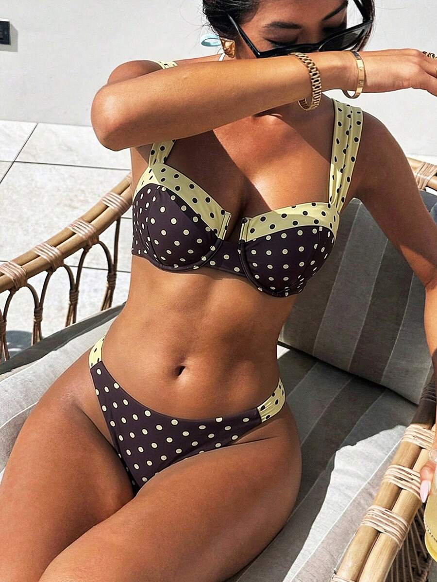 Swim Mod Bộ bikini chấm bi 2 món có gọng dành cho nữ, đồ bơi đi biển. - Nhiều màu - Xem 1