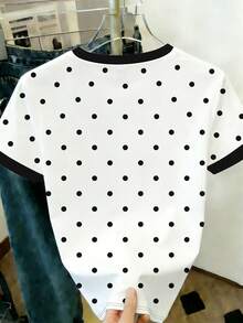 EMERY ROSE Polka Dot Bow Decor Round Neck Short Sleeve Fashionable Plus Size T-Shirt - Multicolor - View 2