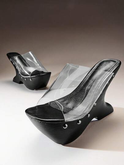 Hauture Women Chunky Wedge Heeled Everyday Vacation Cute Elegant Clear Sandals