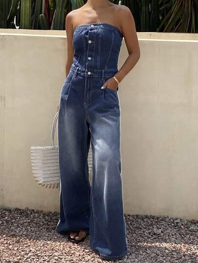 DAZY Quần yếm và áo liền quần denim phong cách đường phố thường ngày dành cho nữ, mùa xuân và hè.
