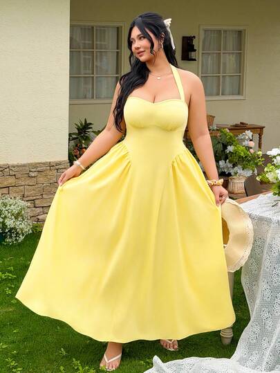 Celure Đầm hai dây kiểu corset màu vàng nhạt thanh lịch dành cho nữ cỡ lớn, chất liệu vải dệt họa tiết, cổ vuông, thắt lưng sau, eo ôm sát, chân váy xòe, không tay, viền ren, thích hợp cho công sở, đi làm, lễ tốt nghiệp, kỳ nghỉ, Ngày Valentine, lễ hội âm nhạc, Ngày của Mẹ, Halloween, Lễ Tạ ơn, Lễ Phục sinh, Ngày Quốc khánh, dạ hội, hẹn hò, đám cưới, hoạt động ngoài trời.