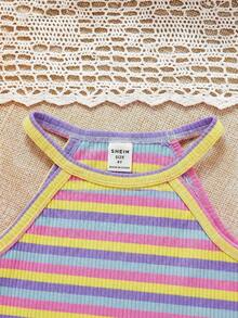 SHEIN Bộ 3 áo tank top gân sọc phong cách thường ngày cho bé gái, thích hợp đi nghỉ mát. - Nhiều màu - Xem 3