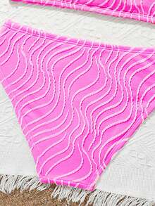 Tween Girl Fashion Casual Pink Bikini 2 Pieces Set, Suitable For Summer Beach Vacation, Swimming, Travel - Hot Pink - View 6