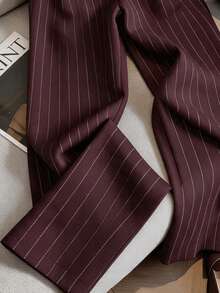 Franclia Women's Casual Versatile Fashion New Striped Print Pleated Loose Wide Leg Pants - Burgundy - View 3