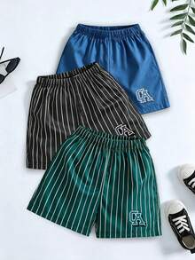 3件套男童新款SS26时尚度假休闲舒适简约条纹“CA”字母图案蝴蝶结装饰短袖T恤套装，适合男童春夏外出和度假穿着。 - 彩色 - 查看 1