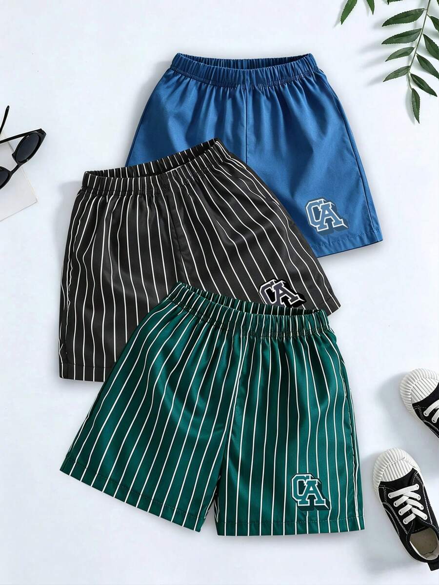 3件套男童新款SS26时尚度假休闲舒适简约条纹“CA”字母图案蝴蝶结装饰短袖T恤套装,适合男童春夏外出和度假穿着。 - 彩色 - 查看 1