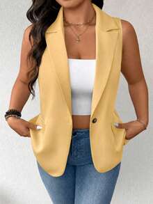 EMERY ROSE Áo blazer mỏng nhẹ, tối giản, không tay dành cho nữ cỡ lớn - Màu vàng - Xem 3