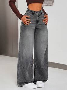 Jeanoix Quần jeans ống rộng dáng casual dành cho nữ, đã qua xử lý giặt. - Xám - Xem 3