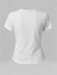 New York Letter Graphic Casual Short Sleeve Round Neck White T-Shirt, Summer - White - View 4