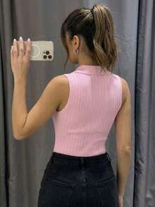 SWETER CROP SIN MAGAS CUELLO CAMISERO - rosa - Ver 2