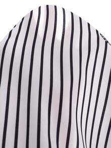 SHEIN 一件休闲度假针织圆领短袖拼接下摆条纹印花摆裙，黑色，优雅大方，适合青少年及少女，日常外出及派对穿着 - 黑色 - 查看 4