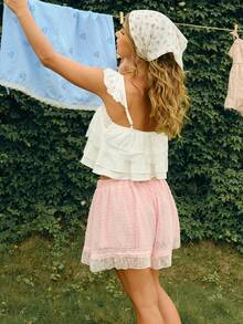 WESTFADE Quần short dáng chữ A bằng vải chiffon chấm bi và ren, thích hợp cho mùa xuân, hè, phong cách thường ngày, dễ thương, boho, đi nghỉ mát, đi biển, phong cách cao bồi, lễ hội rodeo, trang phục đi xem hòa nhạc đồng quê, Nashville, trang phục miền Tây. - Hồng - Xem 2