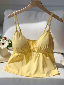 Comfortcana 夏季女士休闲蕾丝拼接吊带背心 - 黃色 - 查看 5