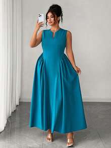 Celure Plus Size Women's Elegant Brown Summer Maxi Dress, Ruched Sides A-Line Wedding Gym Party Dress, Short Sleeve Textured Fabric Resort Dress For Prom - Teal Blue - View 6