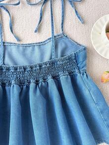 Comfortcana Áo tank top denim không tay, viền bèo nhún dành cho nữ, thời trang mùa hè. - Rửa trung bình - Xem 5
