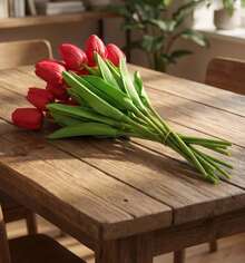 36Pcs Exquisite Realistic Red Artificial Tulip Bouquet, Faux Flowers For Home Decor, Wedding, Party And Multi-Holiday Gift - Red - View 4