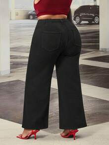 SHEIN EZwear Plus High Waist Flare Leg Jeans Black Baggy Jeans - Black - View 2