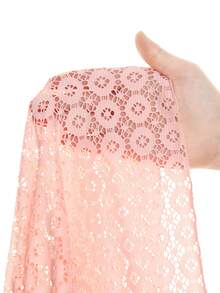 SHEIN Tween Girls' Swimsuit Cover-Up,Pink,Summer,Tropical,Beach,Vacation,Holiday Dress-Style Hollow Textured Waist-Cinching Ruffle Solid Swimwear Coverup - Pink - View 6