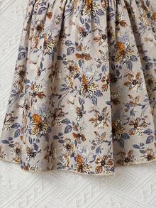 Emery Rose Kids Emery Rose Kids 女童针织纯色圆领拼接雪纺花卉下摆休闲连衣裙 - 卡其色 - 查看 5