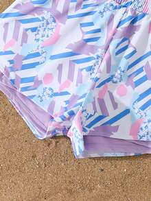 SHEIN 少女随意花卉印花休闲时尚泳装日常穿着 - 紫色 - 查看 6