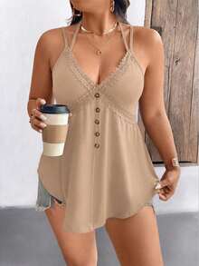 Breezaya Plus Size Solid Color Minimalist Casual Camisole Top - Brown - View 5