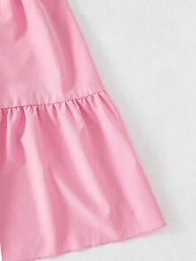 Đầm hai dây màu hồng nhạt và màu trơn phối hợp, kiểu dáng thường ngày, thích hợp cho hoạt động ngoài trời và kỳ nghỉ, dành cho bé gái. - Hồng - Xem 7