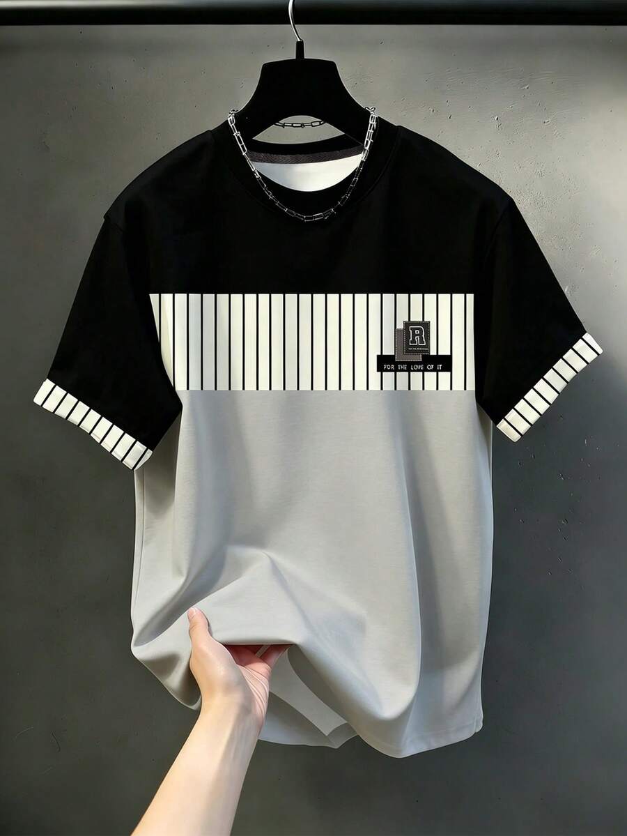 KRYTIVO 男士时尚夏季休闲运动服，男士上衣，腹部肌肉处饰有鸭子图案印花设计 - 黑色 - 查看 1