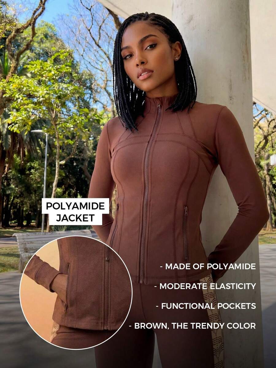 CAJUNI Active Wear Printed Sports Overlock Jacket - Brown - View 1