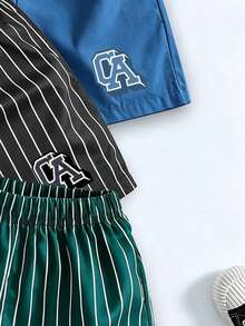 3件套男童新款SS26时尚度假休闲舒适简约条纹“CA”字母图案蝴蝶结装饰短袖T恤套装，适合男童春夏外出和度假穿着。 - 彩色 - 查看 4