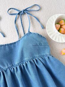 Comfortcana Áo tank top denim không tay, viền bèo nhún dành cho nữ, thời trang mùa hè. - Rửa trung bình - Xem 7