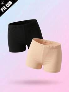SHEIN Vintaside Kids 2件套少女可爱舒适多色打底裤，适合春夏休闲、运动和休闲穿着，简约舒适白色短裤套装 - 彩色 - 查看 3