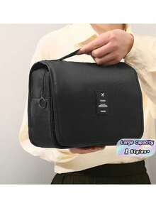 1 pieza Bolsa de maquillaje colgante multifuncional, bolsa de almacenamiento, gran capacidad, fácil de transportar, regalo navideño, vibraciones bohemias - Negro - Ver 3