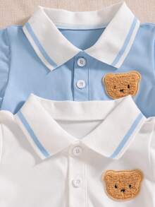 Souflis Souflis 4pcs Baby Boy Infant Toddler Newborn Casual Everyday Outing Gentleman Academy Style Polo Shirt Set, Blue Polo Shirt + White Polo Shirt + Shorts - Multicolor - View 8