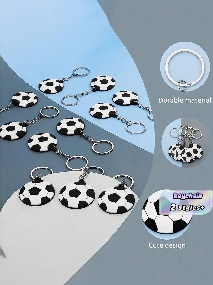 SHEIN 20pcs Football Shaped Keychain Decoration Set Valentine's Day, Valentine's Day Wedding, Birthday, Wedding Supplies, Keychain - Multicolor - View 1