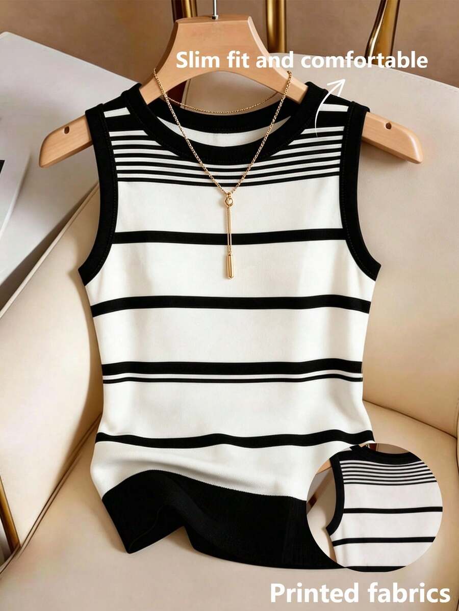 Airaco Áo tank top nữ mùa hè, kiểu dáng thoải mái, họa tiết sọc tương phản, phù hợp cho kỳ nghỉ và đi làm. - Nhiều màu - Xem 1