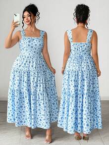 Elenzga Robe imprimée sans manches avec ceinture pour femmes grandes tailles, élégante et polyvalente pour les vacances et les occasions décontractées. Convient pour les mariages, les robes de printemps/été, les concerts et autres événements. Polyvalente et adaptée pour les trajets quotidiens, les festivals de musique, les vacances et autres occasions. - Multicolore - Voir 4