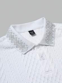 Manfinity Homme Men's Knitted Jacquard Solid Color Textured Collar & Cuff Ribbed 2-Button Polo Shirt - White - View 5