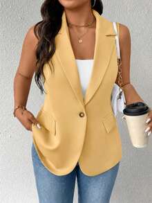 EMERY ROSE Áo blazer mỏng nhẹ, tối giản, không tay dành cho nữ cỡ lớn - Màu vàng - Xem 6