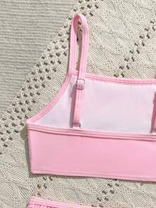 Young Girl Beach Holiday Color-Block Ruffled Multiple Layer Bikini Set Summer Holiday - Multicolor - View 4