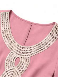 GlowEve CURVE Plus Size Women 2 Pieces Set: Sleeveless Blouse With Collar Ruffle And Pleated Pants - Pink - View 8