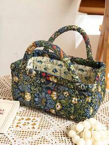 Cirelle Small Floral Print Fabric Storage Bag – Quilted Basket For Scarves, Cosmetics & Travel Toiletries, Compact Organizer For Short Trips & Daily Use, Charming Gift Idea - Multicolor - View 17