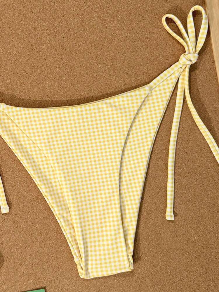 Swim Mod 2026 Spring/Summer Yellow Plaid Gorgeous Bikini Swimwear, Sexy Halter Neck Padded Swimwear For Beach Vacation - Multicolor - View 3
