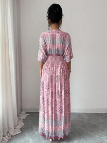 SHEIN Lacomfia 素雅碎花长款休闲连衣裙 - 粉色 - 查看 4