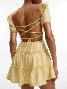 Women Short Dresses - Yellow - View 7
