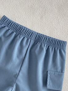 SHEIN Playful Pals 2件組 幼童男童夏季休閒海灘套裝 海洋海龜字母印花T恤與短褲 寬鬆版型 藍白條紋 夏威夷波西米亞風服飾 - 藍色 - 查看 7