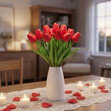 36Pcs Exquisite Realistic Red Artificial Tulip Bouquet, Faux Flowers For Home Decor, Wedding, Party And Multi-Holiday Gift - Red - View 3