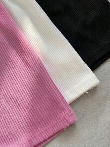 Set Of Three Ribbed Shorts High Shot Elastic Waist Basic Plain Casual Urban Shorts - Negro Blanco Rosa claro - View 4