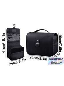 1 pieza Bolsa de maquillaje colgante multifuncional, bolsa de almacenamiento, gran capacidad, fácil de transportar, regalo navideño, vibraciones bohemias - Negro - Ver 2
